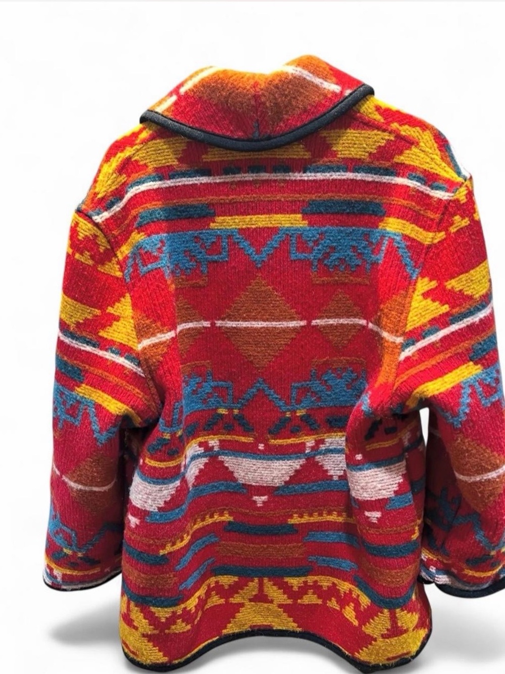 Red Multi-Color Aztec Patterned Shawl Collar Jacket- m/l - Picture 2 of 6
